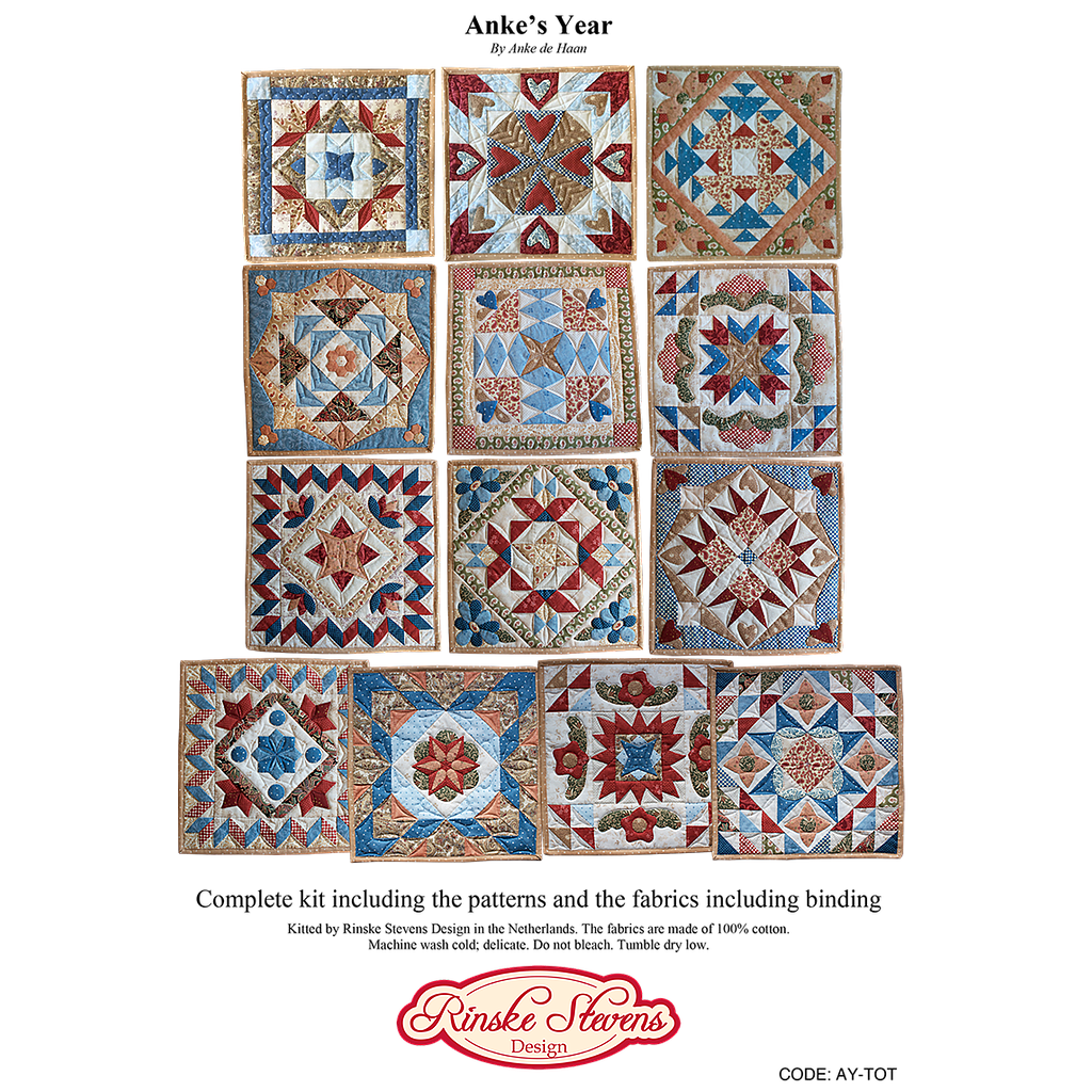 KIT-TOTAALANKE'SYEAR, Kit including all 13 patterns, original fabrics for the total project