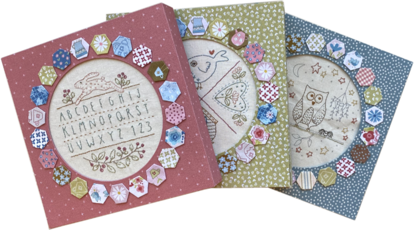 KIT-NATALIE-PINK, Fabric Kit Box Natalie, including fabric for box and lid, 21 hexagons 1/2" and fabric patches to cover hexagons