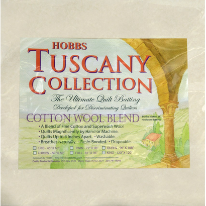 HOBTCW72, Twin, TUSCANY COTTON-WOOL Blend, Batting 72"x 96" 
