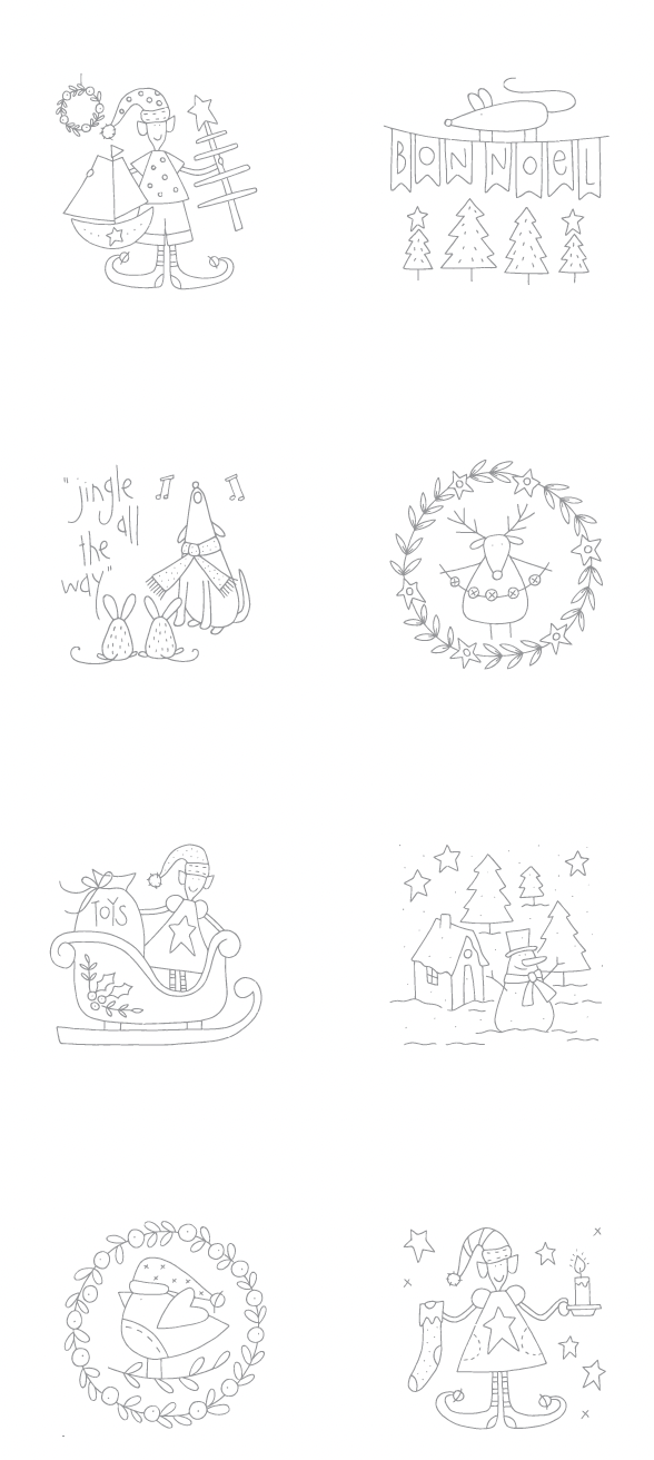 DVW3301-PANEL, 2GZ-DV3301-PANEL, Make Ready For Christmas, 16 pre-printed Linen stitcheries By Nathalie Bird (30 x 140 cm)