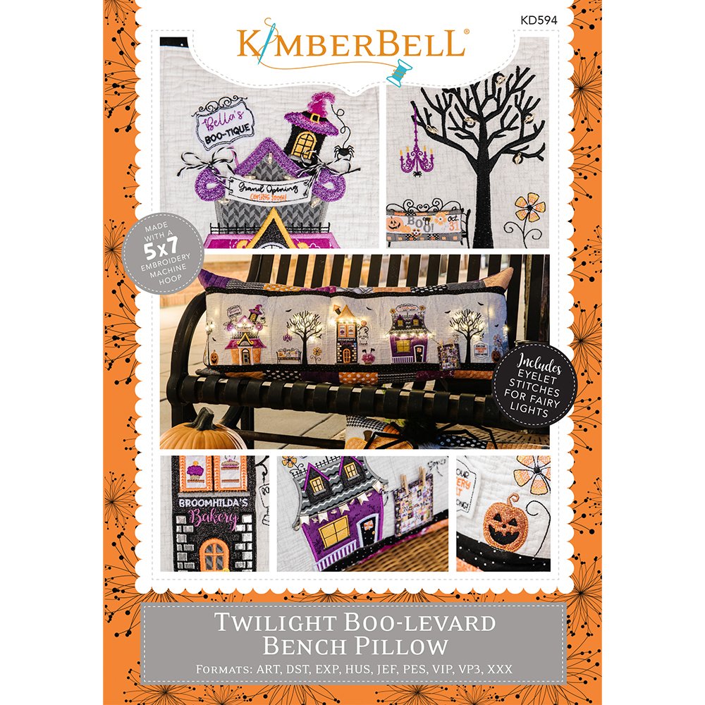 KD594, Twilight BOO-LEVARD Bench pillow Embroidery Version, by Kimberbell