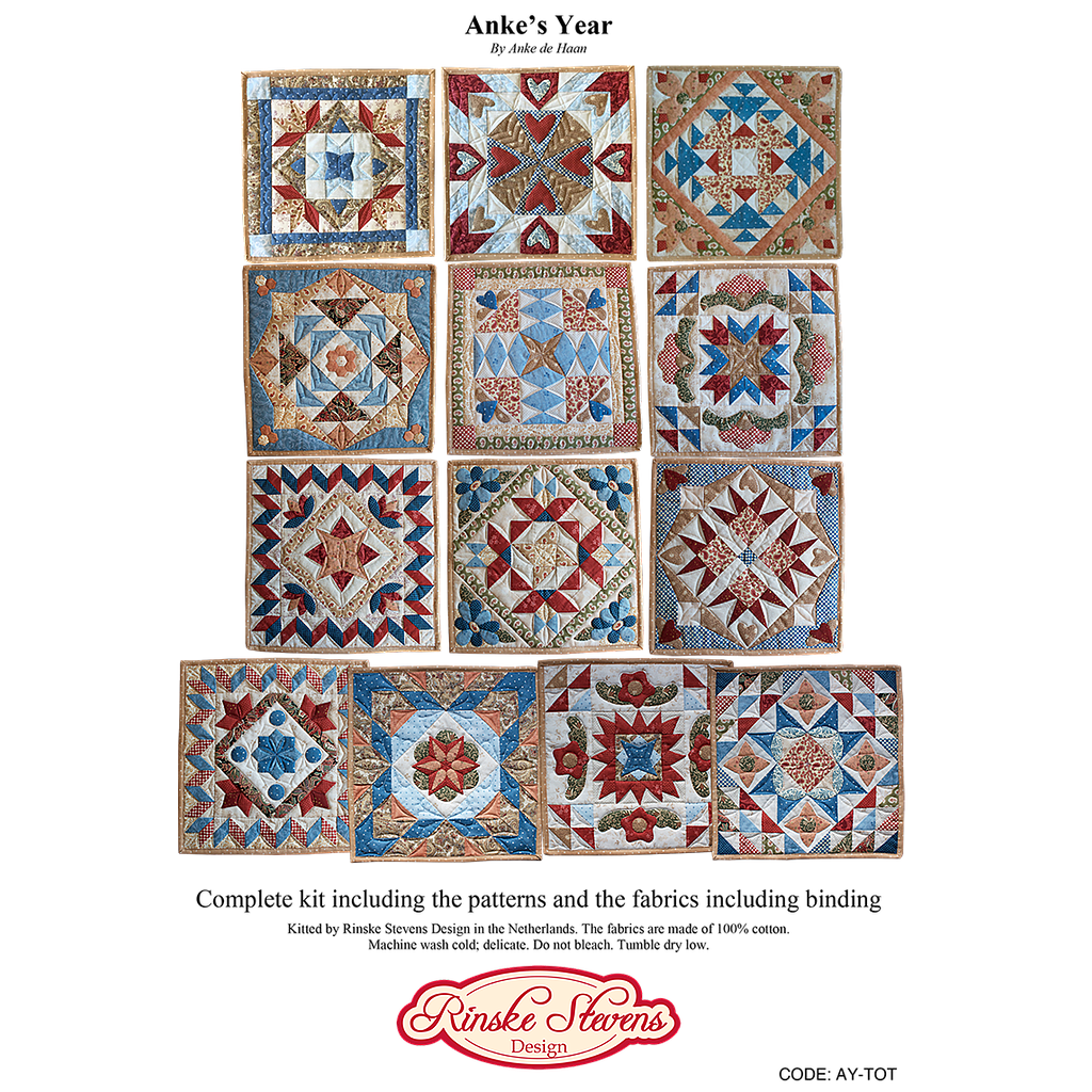 KIT-BOMANKE'SYEAR, Kit including all 13 Blocks of the month, patterns, original fabrics for the total of 13 months of quilting