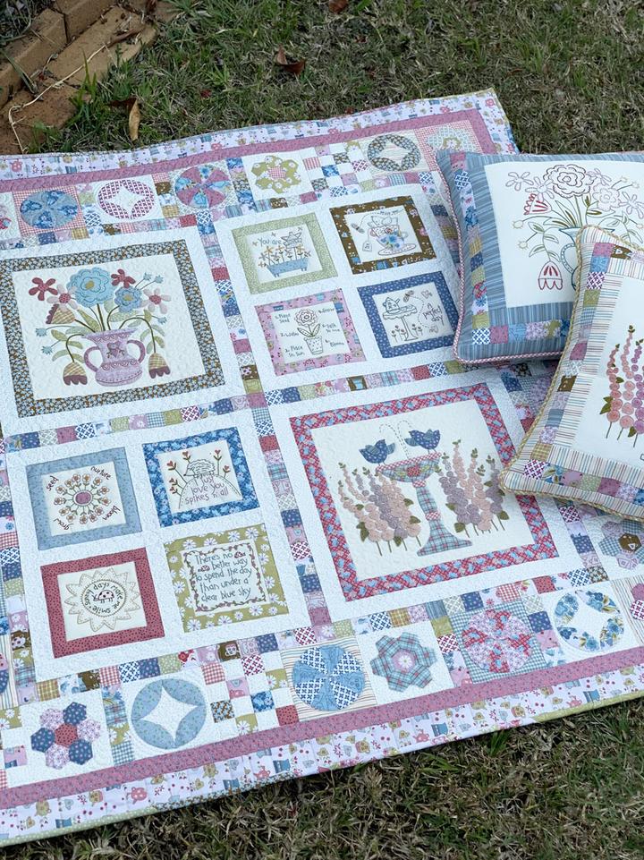 TBH-D383, Blume and Grow Quilt/Cushions Pattern, finished quilt 44" x 44"