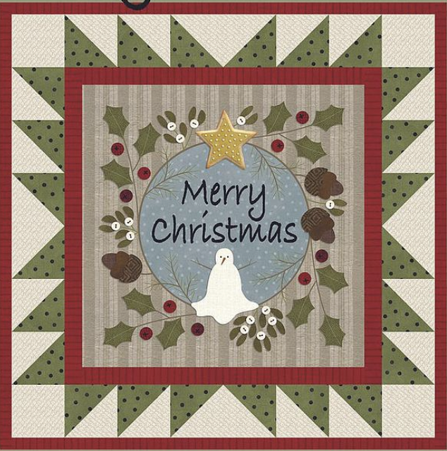 KIT-2112, Merry Christmas, including Pattern, fabric for top and binding, button set and Steam a seam, finished size 19" x 19"