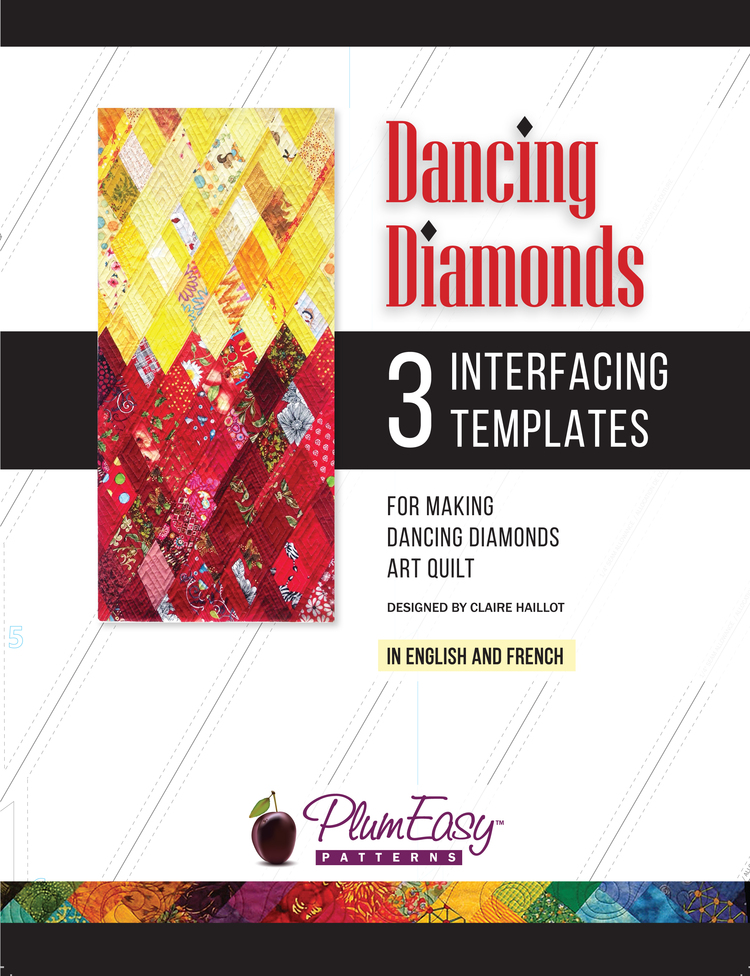 PEP215, Dancing Diamonds Art Quilt Pattern (engish) and 3 pack interfacing templates
