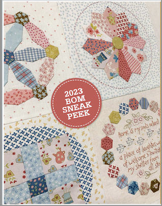 TBH-BOM2023-1/6, Owl and Hare BOM 2023 including Homespun Magazine, Fabrics, Cosmo embroidery Threads, Stitchery panels, Paperpieces