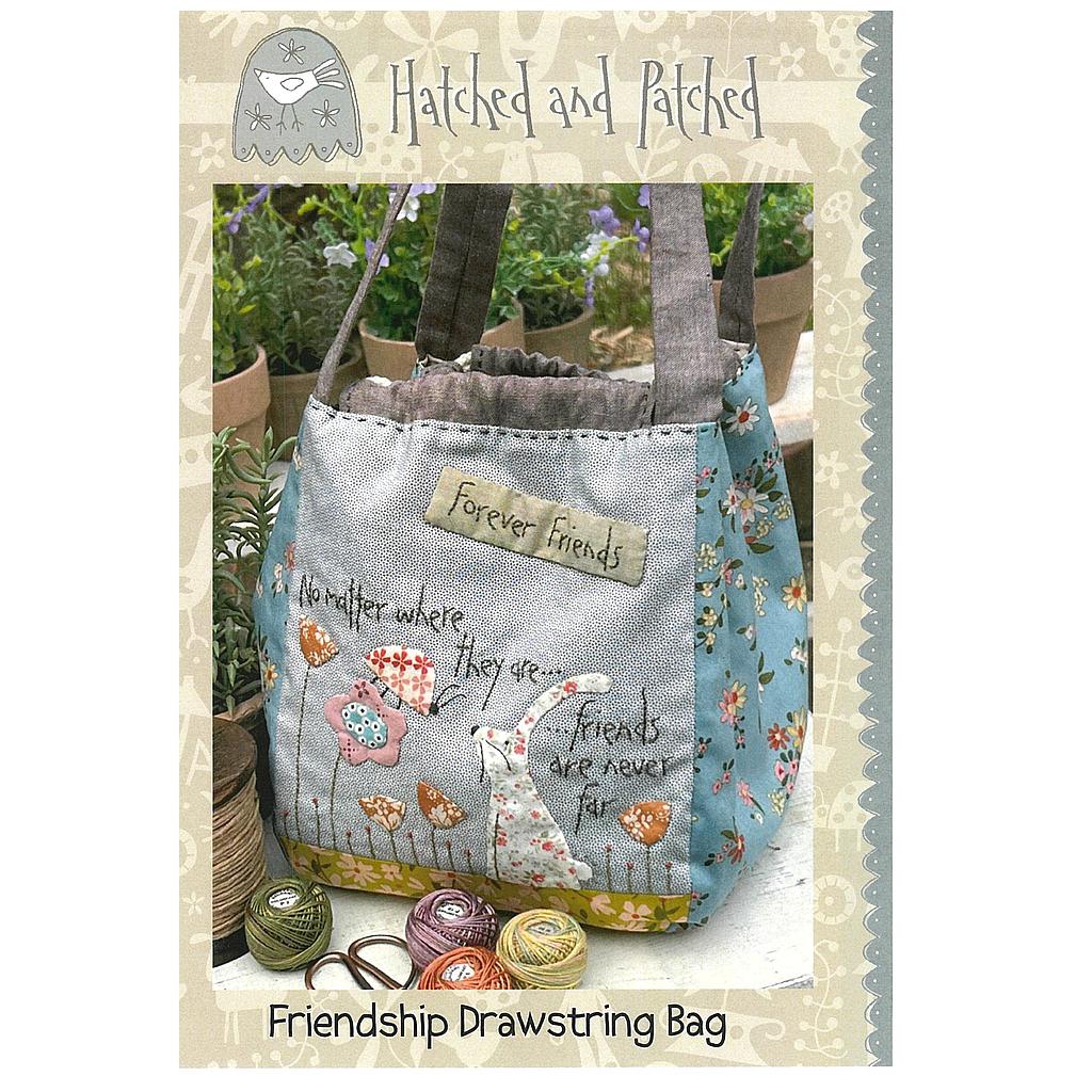 B028, Friendship Drawstring Bag, Pattern by Anni Downs Hatched and Patched
