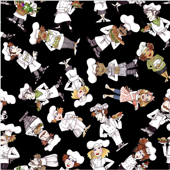 LOD 692-621, Tossed Chefs Black Fabric, by Loralie Designs