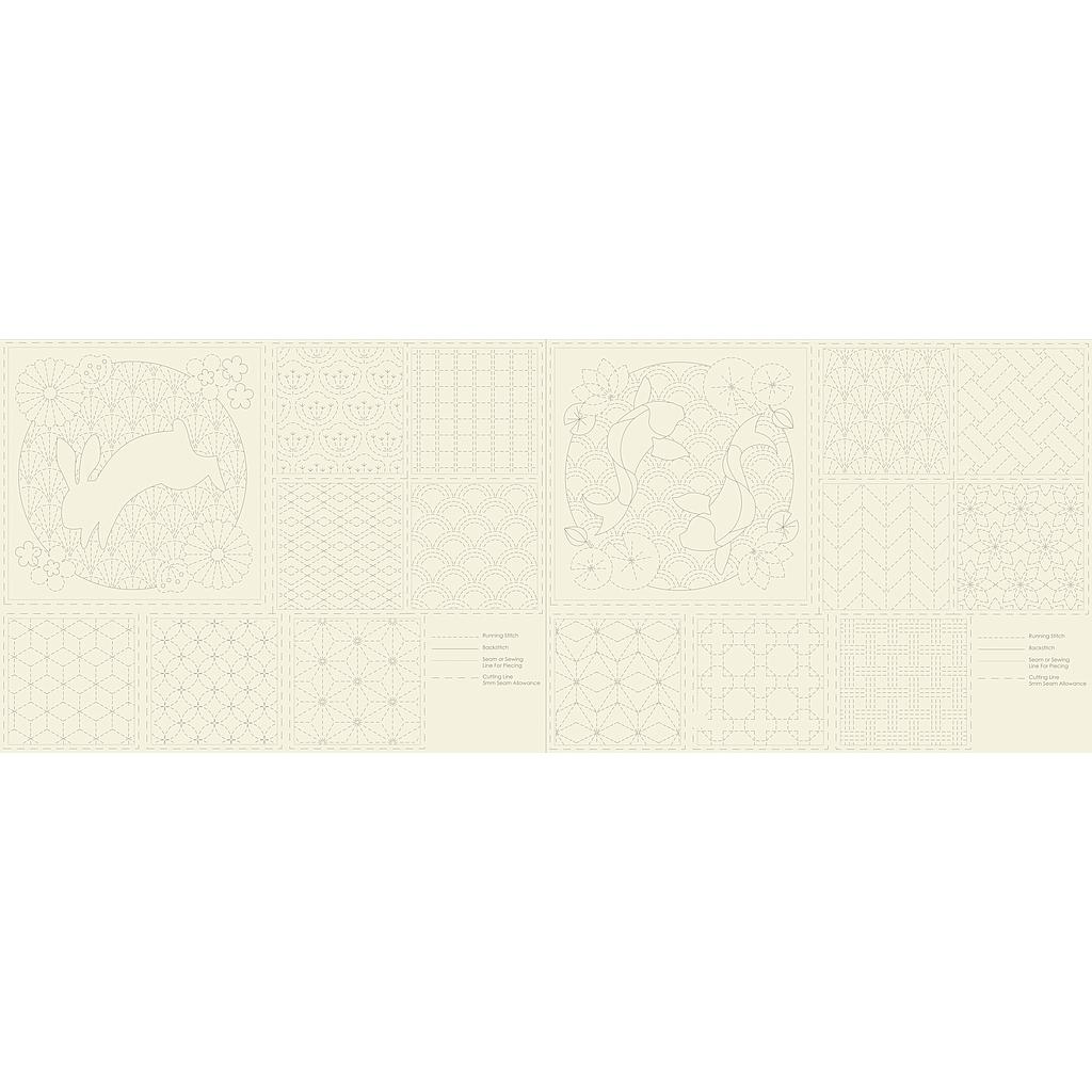 DV4050, Sashiko Stitchery Panel Natural, Two Green Zebras Devonstone Collection