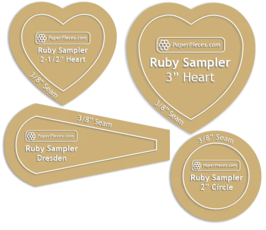 RUBYSAMPLER-038, Ruby Sampler by Paper Pieces®, 4 Piece Acrylic Template Set 3/8" seam allowance