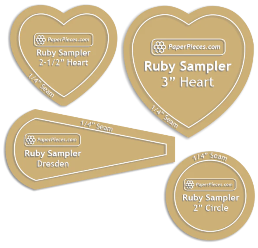 RUBYSAMPLER-025, Ruby Sampler by Paper Pieces®, 4 Piece Acrylic Template Set 1/4" seam allowance