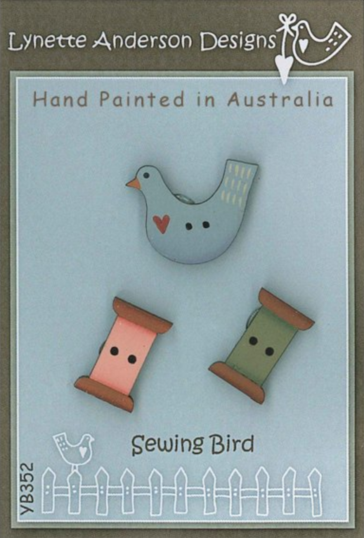 LA-YB352, Button Pack, Sewing Bird - Hand Painted Wood
