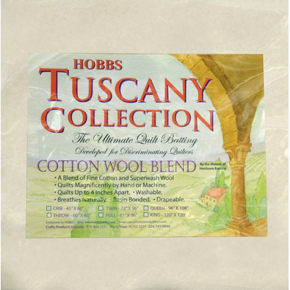 HOBTCW120, King, TUSCANY COTTON-WOOL Blend Batting 120"x 120" 