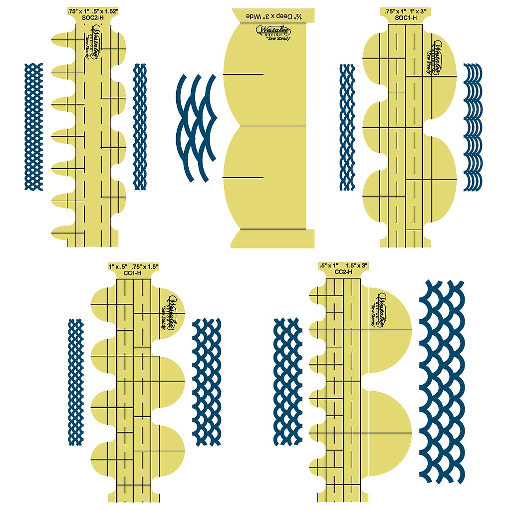 5 pc Clamshell Template Starter Set. High Shank