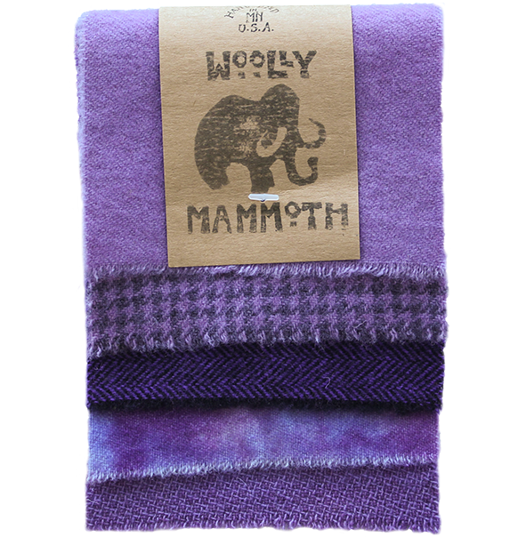 Woolly Mammoth set 007, Purples 100% Wool, 5 pieces of 9" x 5" each (22,5 x 12,5cm)
