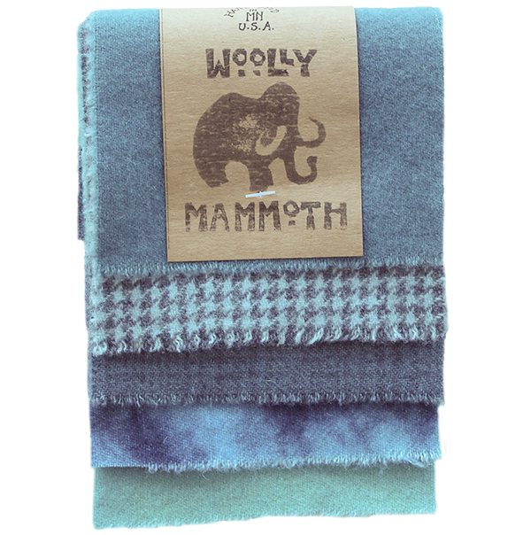 Woolly Mammoth set 008, Blues 100% Wool, 5 pieces of 9" x 5" each (22,5 x 12,5cm)
