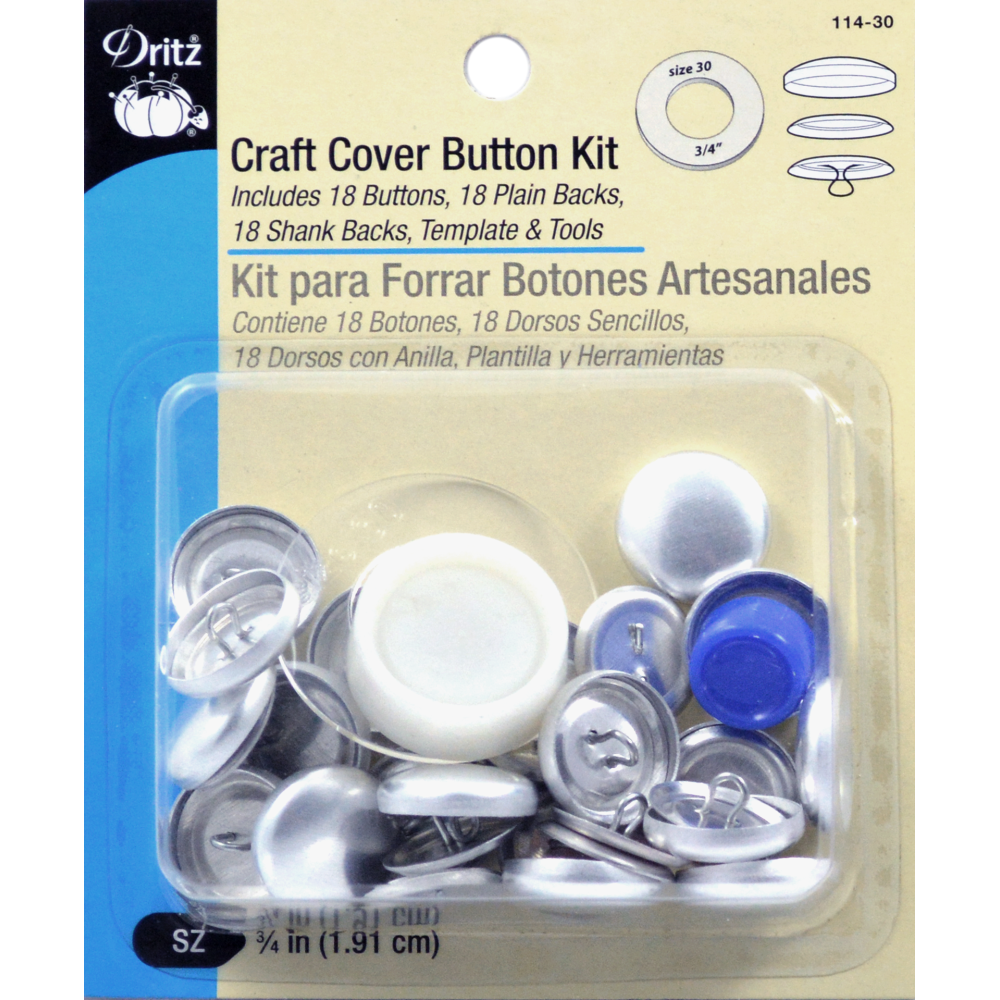 Cover Button Kit 3/4"(1,9cm), Includes 5 buttons, Mold & Pusher