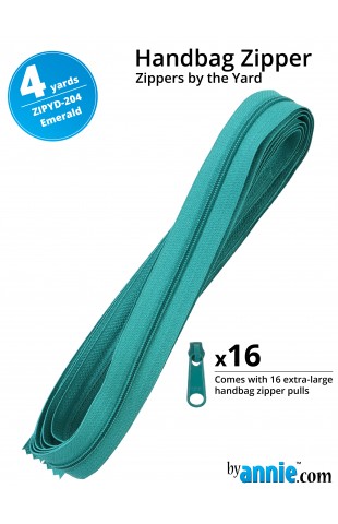 ZIPYD-204, Zippers Emerald, 4 yards (3,6 meter) 16 extra large zipper pulls ByAnnie