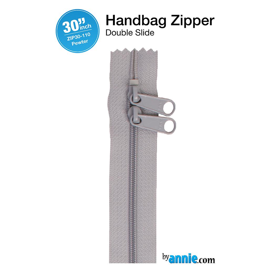ZIP30-110, 30" Handbag Zippers - Double-slide (Pewter) ByAnnie